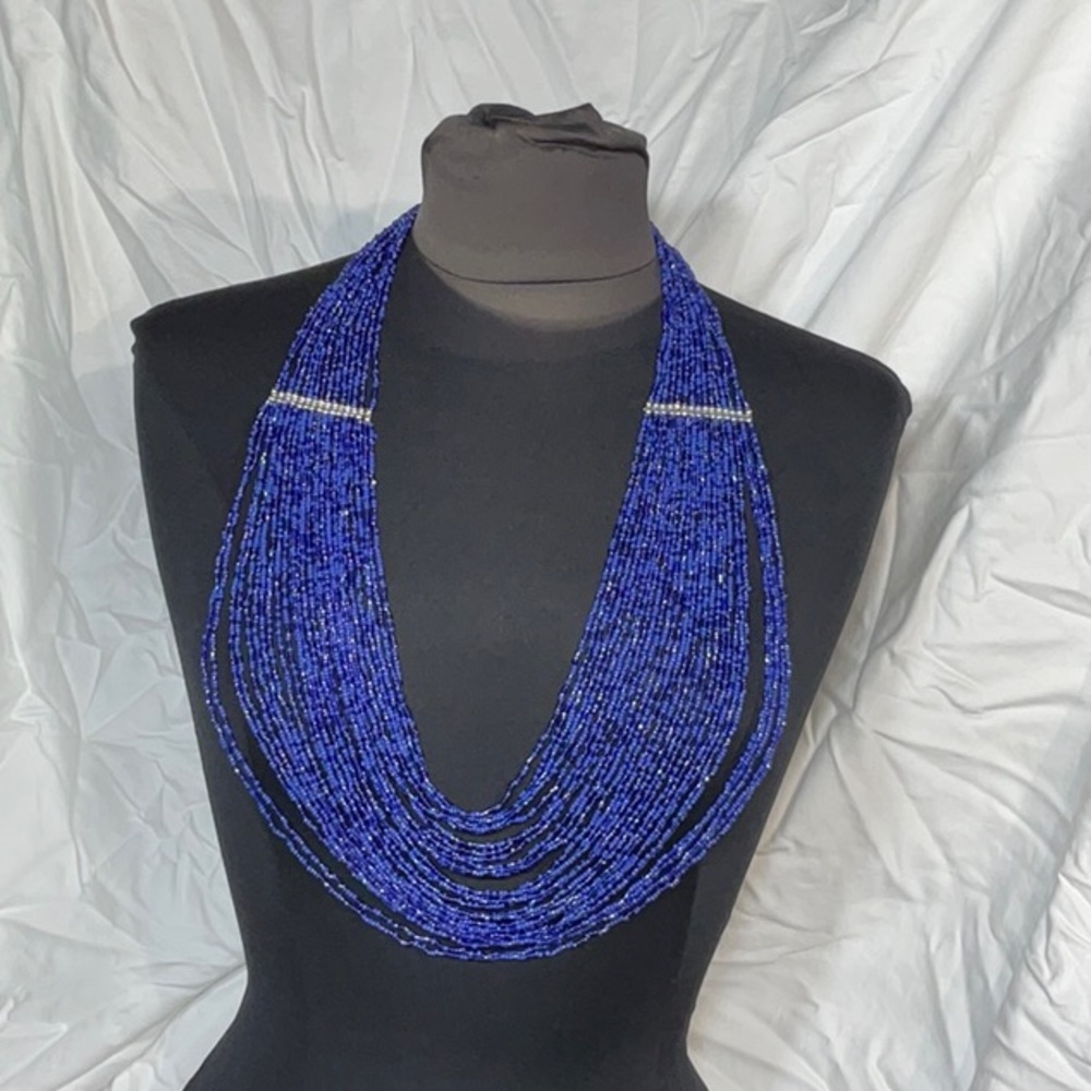 Blue beaded statement necklace